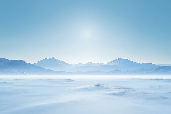 Snowy landscape with mountains in the distance Snowy landscape with mountains in the distance