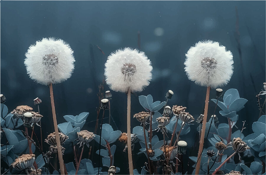 Group of dandelions in a field