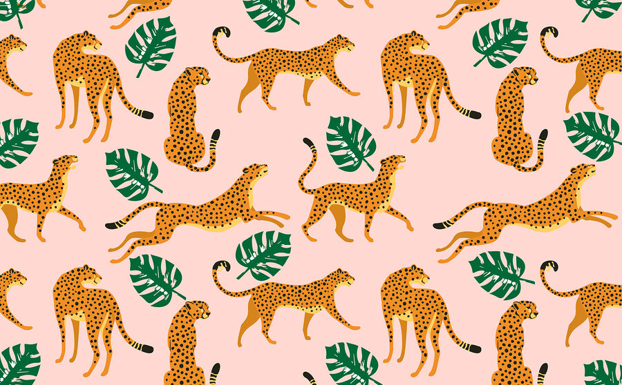 Pattern of cheetahs and leaves