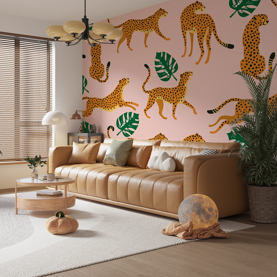 Pattern of cheetahs and leaves