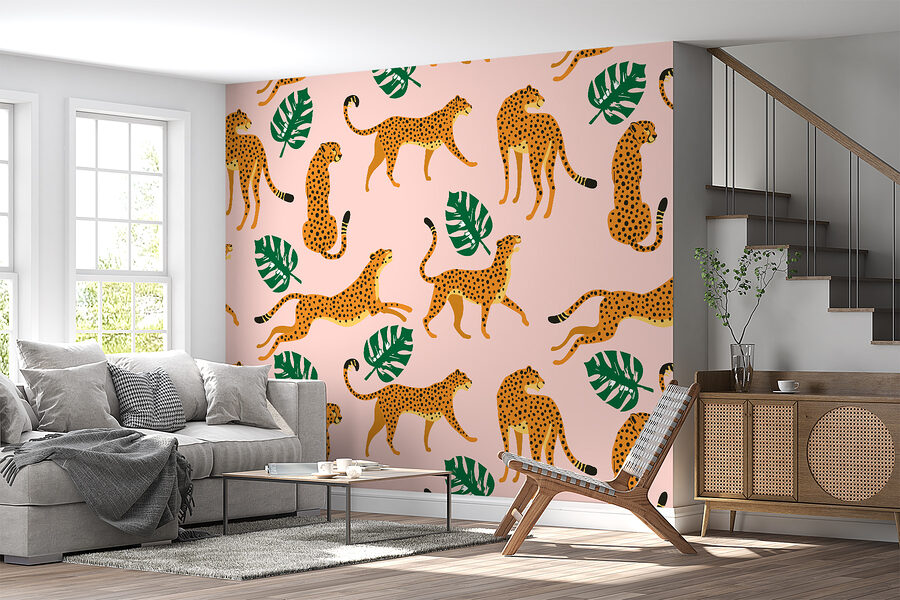 Pattern of cheetahs and leaves