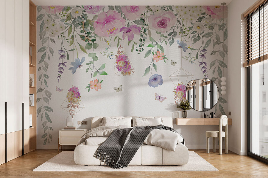 Painting of flowers and butterflies
