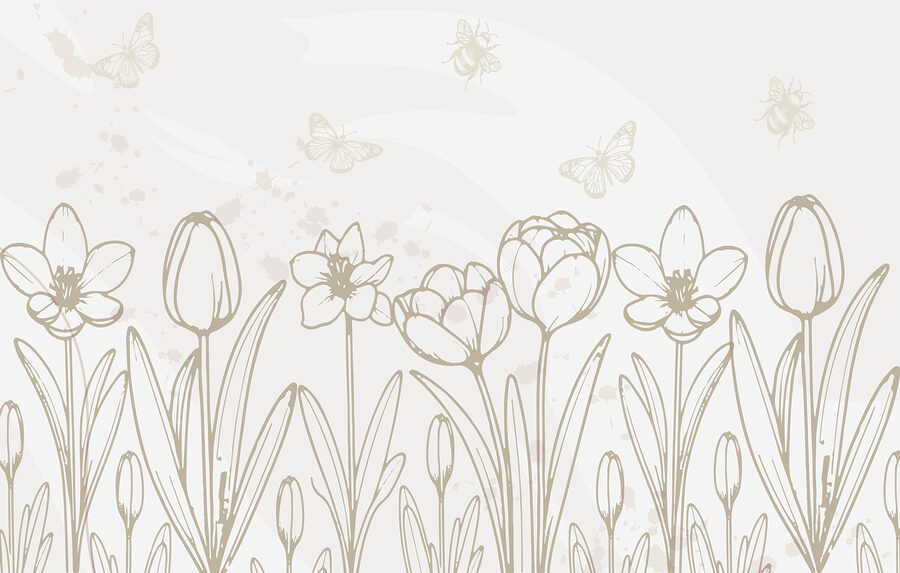 Line drawing of flowers and butterflies Line drawing of flowers and butterflies