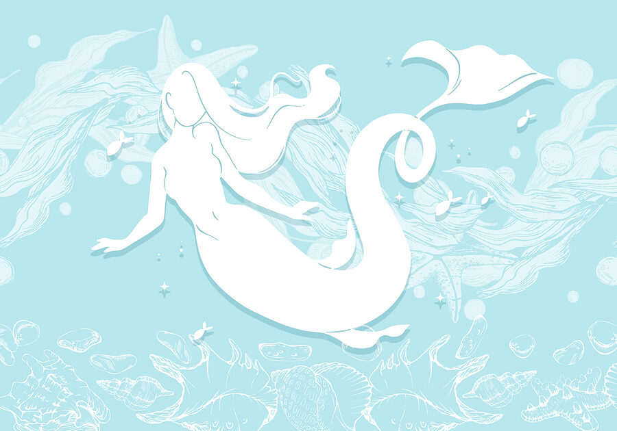 White silhouette of a mermaid White silhouette of a mermaid