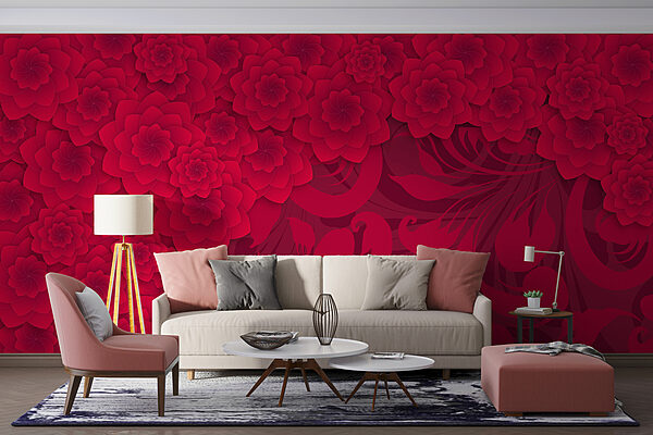 Red flower pattern on a red background Red flower pattern on a red background