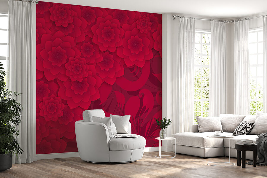 Red flower pattern on a red background