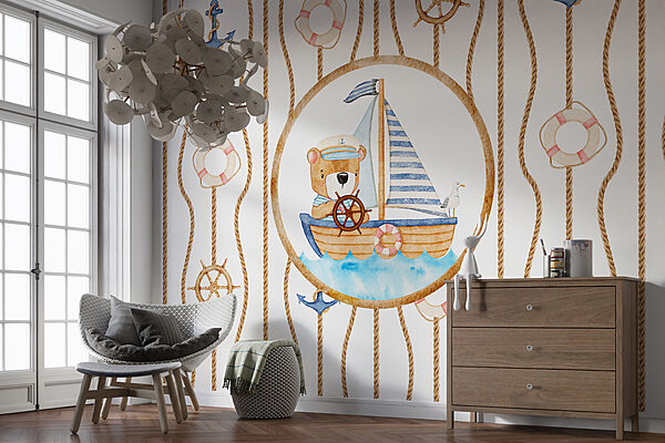 Watercolor painting of a bear on a boat Watercolor painting of a bear on a boat