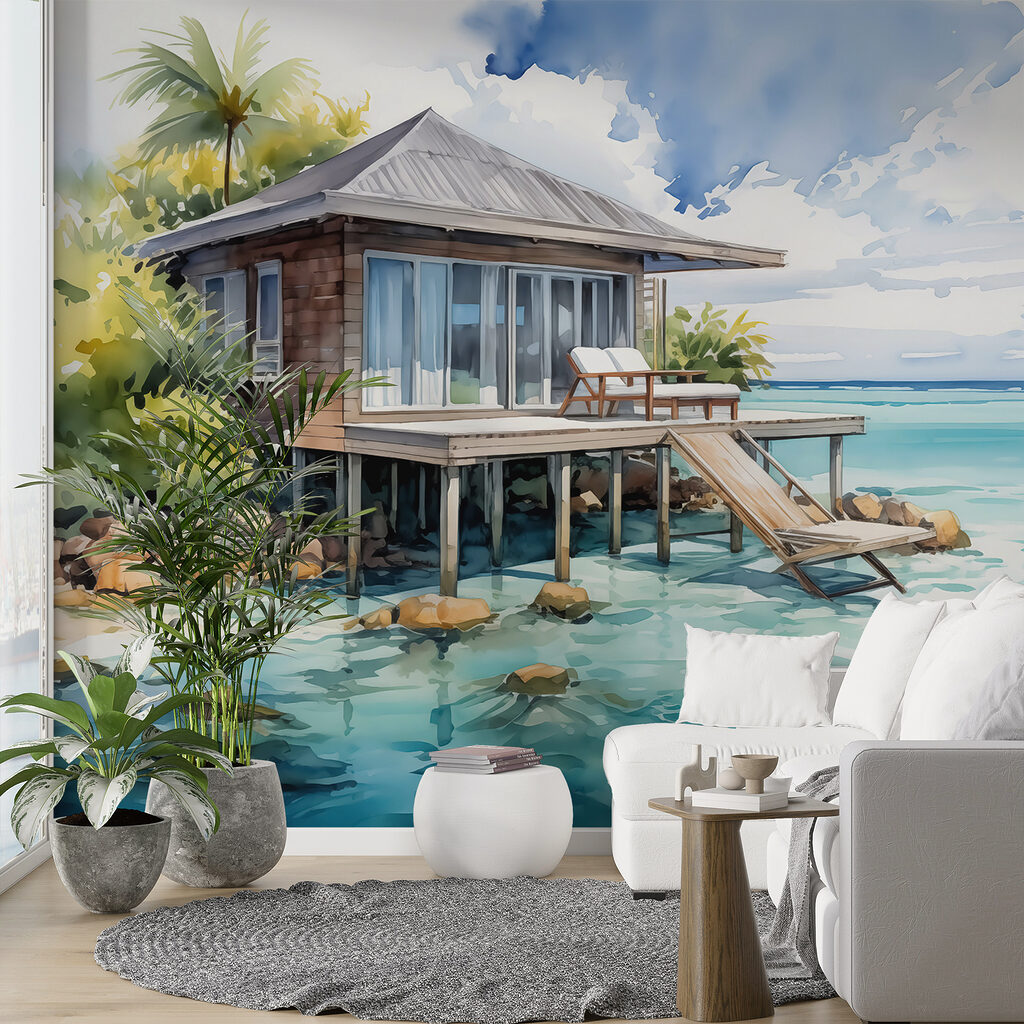 Watercolor painting of a house on stilts