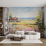 Painting of a house and flowers Wall mural Painting of a house and flowers