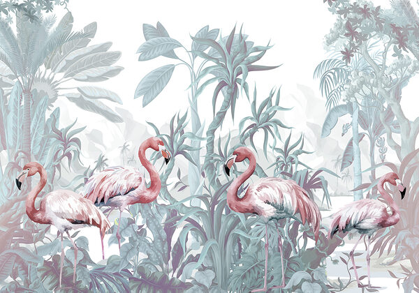 Group of flamingos in a jungle Group of flamingos in a jungle