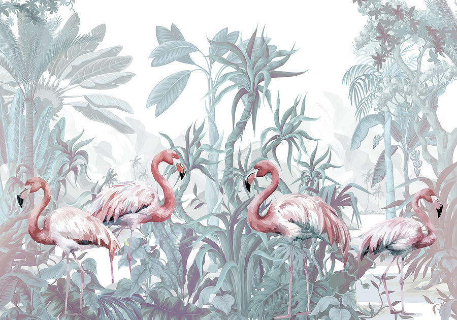 Group of flamingos in a jungle Group of flamingos in a jungle