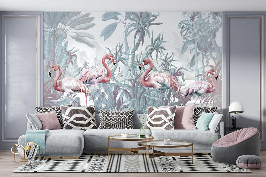 Group of flamingos in a jungle Group of flamingos in a jungle