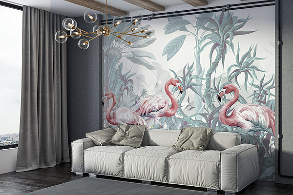Group of flamingos in a jungle Group of flamingos in a jungle