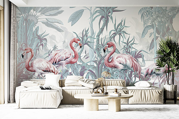 Group of flamingos in a jungle Group of flamingos in a jungle