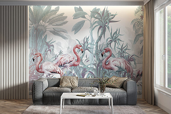 Group of flamingos in a jungle Group of flamingos in a jungle