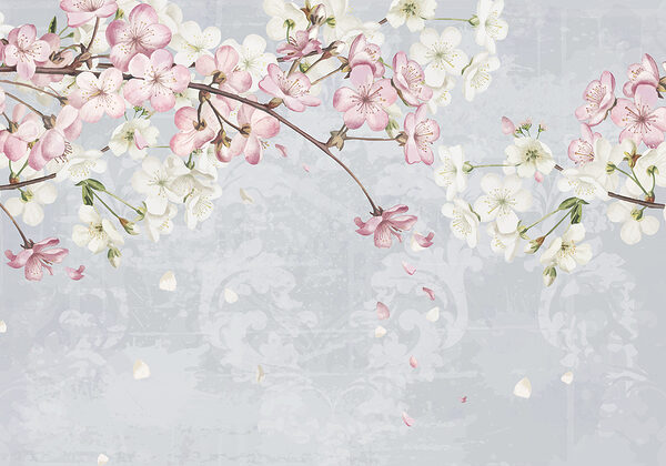 Branch with white and pink flowers Branch with white and pink flowers