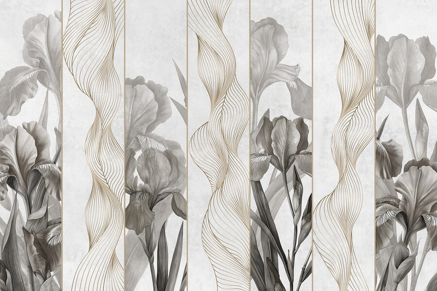 Wallpaper with flowers and lines
