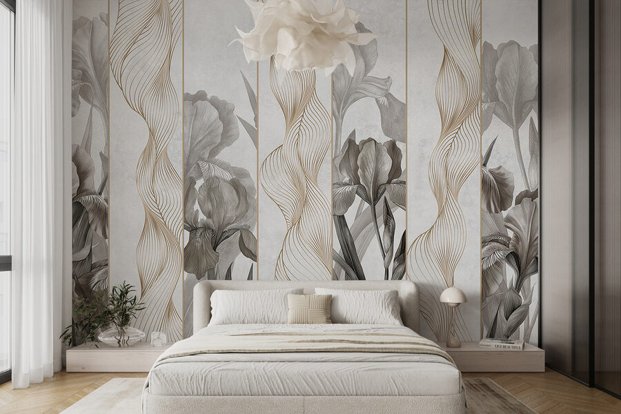 Wallpaper with flowers and lines