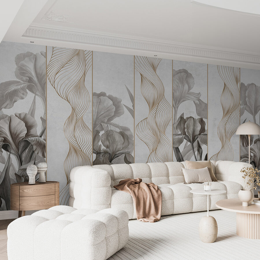 Wallpaper with flowers and lines