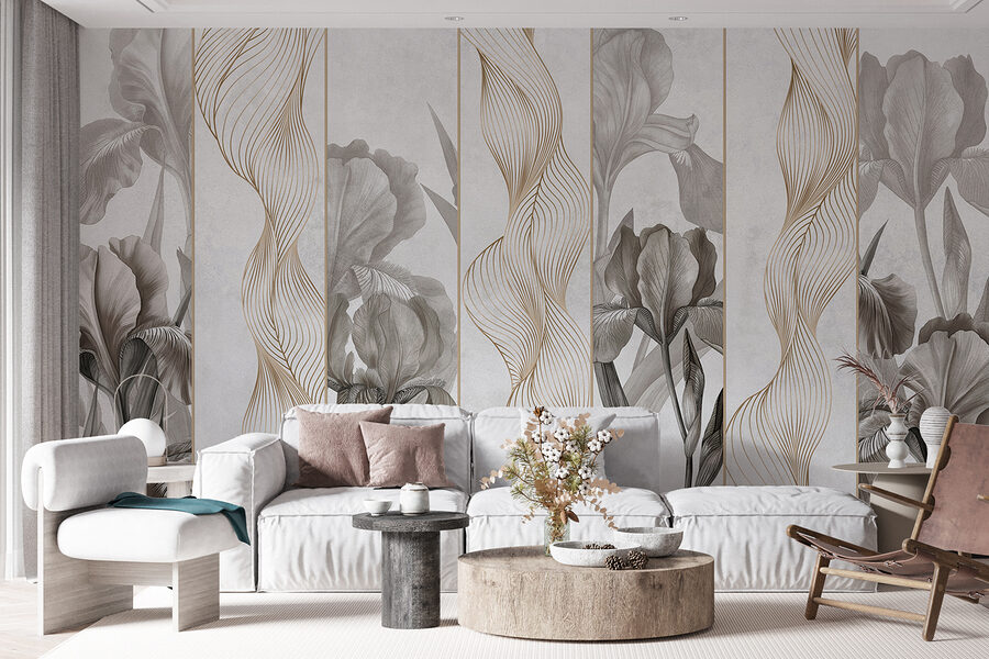 Wallpaper with flowers and lines