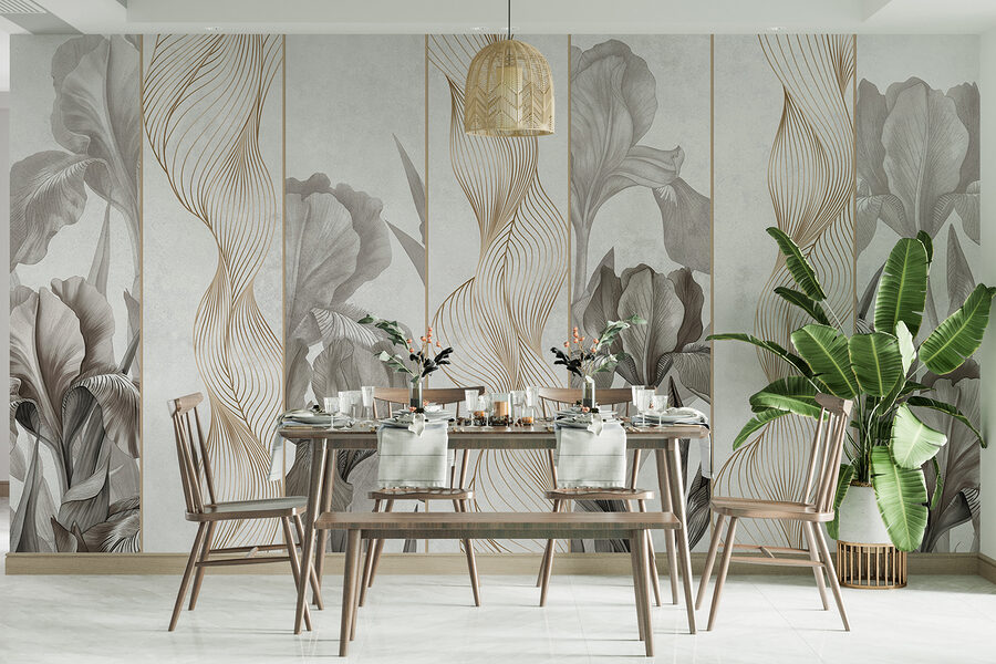 Wallpaper with flowers and lines