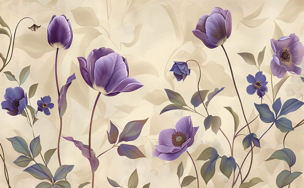 Purple flowers on a beige background Purple flowers on a beige background