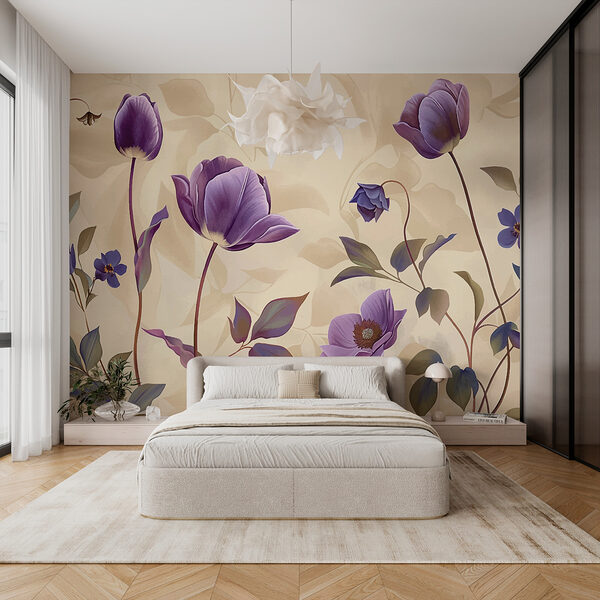 Purple flowers on a beige background Purple flowers on a beige background