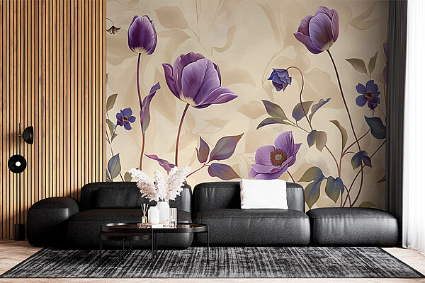 Purple flowers on a beige background Purple flowers on a beige background