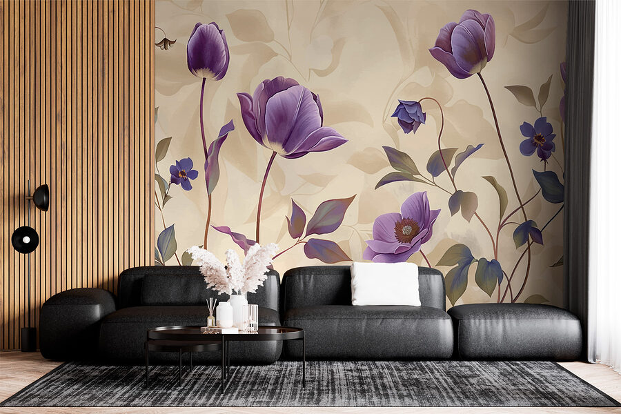 Purple flowers on a beige background Purple flowers on a beige background