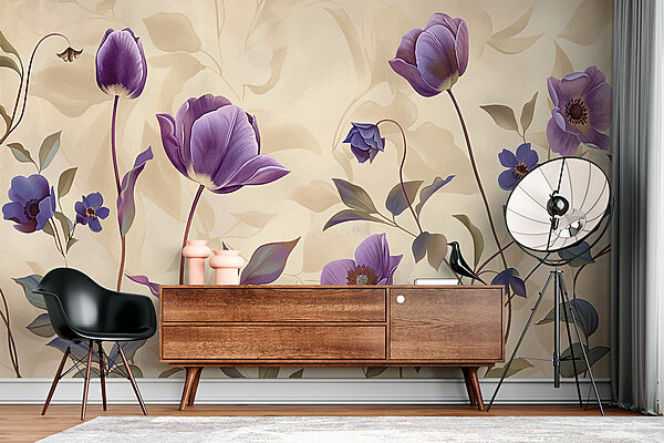 Purple flowers on a beige background Purple flowers on a beige background