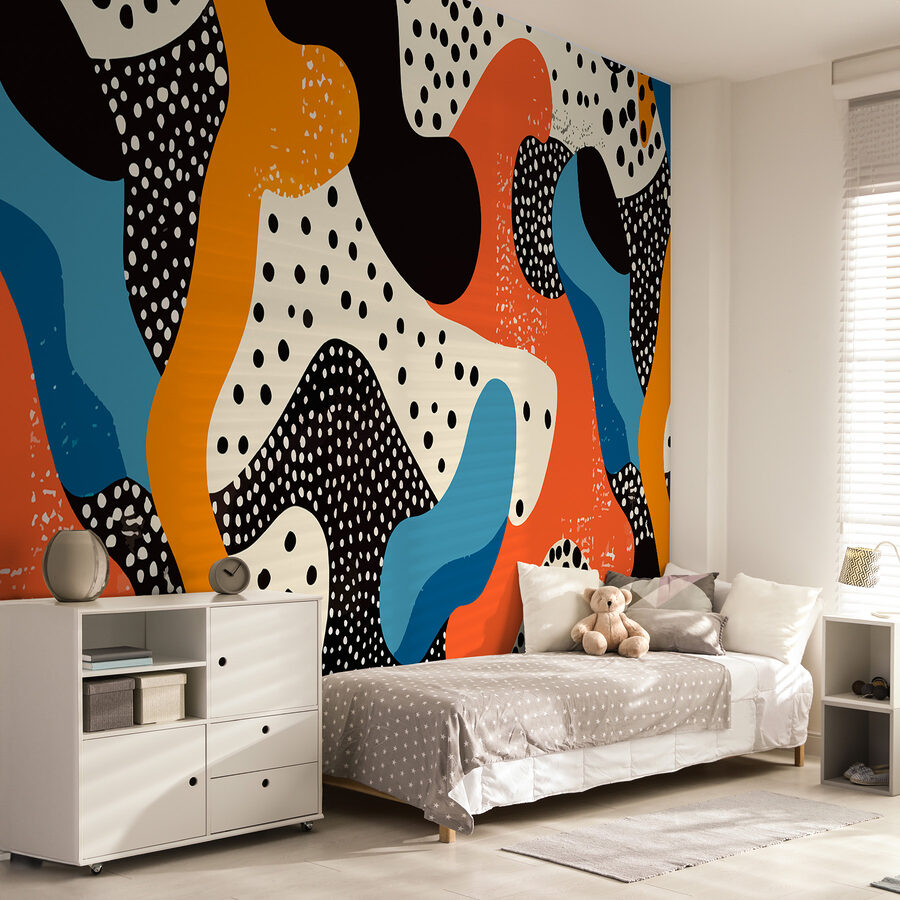 Colorful pattern with black dots