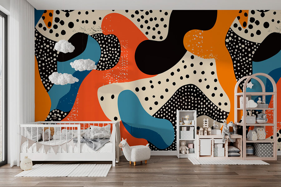Colorful pattern with black dots