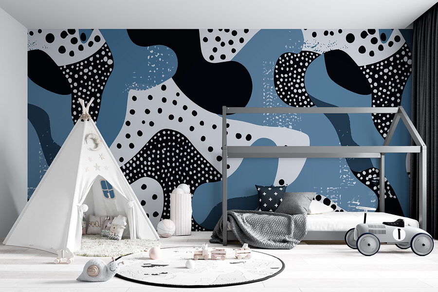 Wall murals Blue and black pattern with dots - Image 2