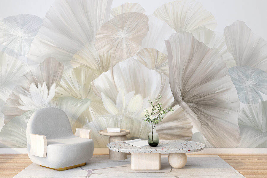 Wall murals Group of white and grey leaves