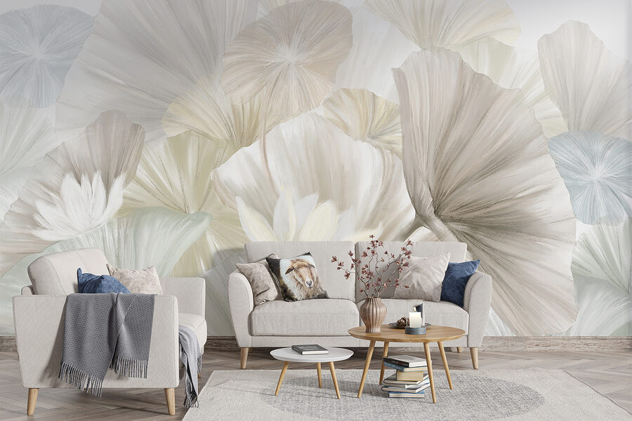 Wall murals Group of white and grey leaves - Image 5