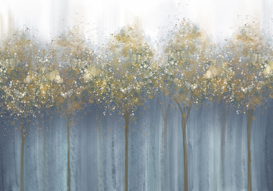 Painting of trees in a foggy forest