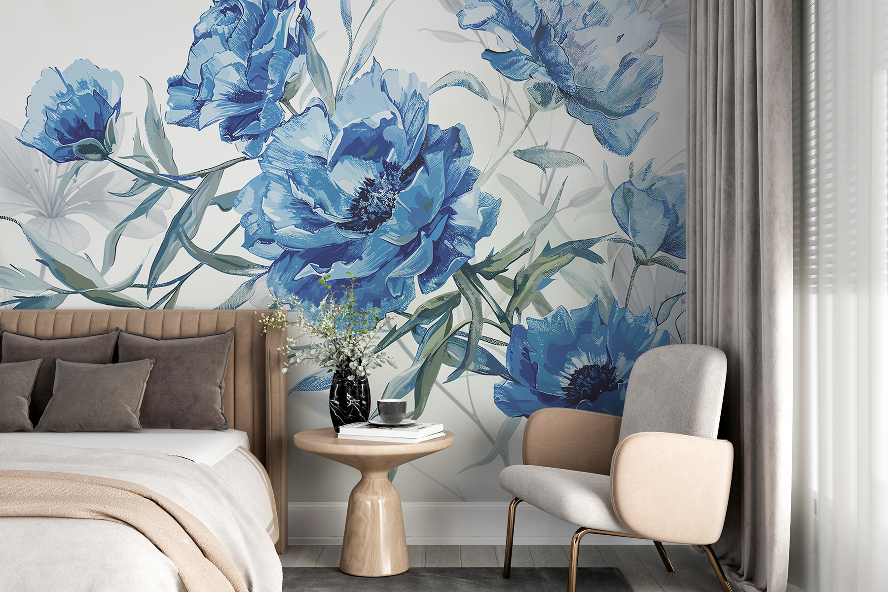 Blue flowers on a white background