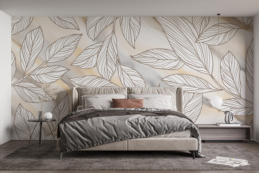 Pattern of leaves on a marbled surface