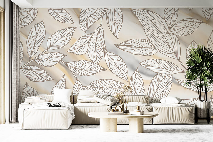 Pattern of leaves on a marbled surface