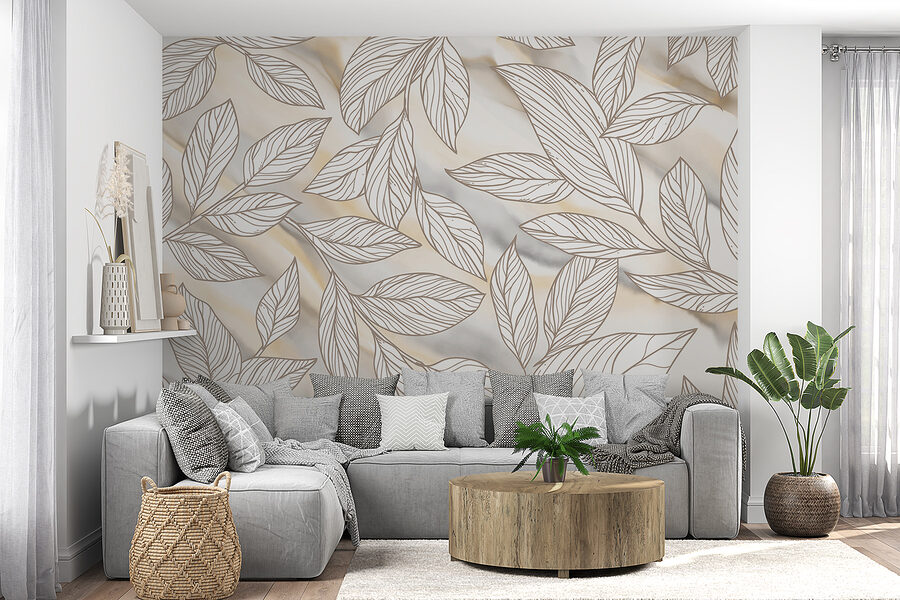 Pattern of leaves on a marbled surface