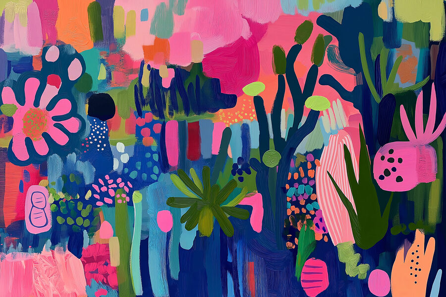 Wall murals Colorful painting of plants and flowers - Image 5