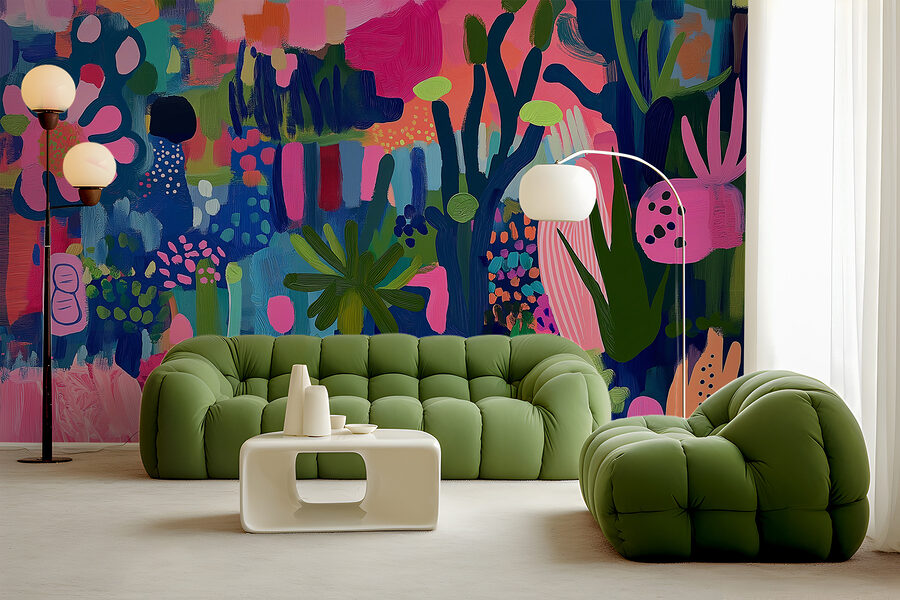 Wall murals Colorful painting of plants and flowers - Image 2