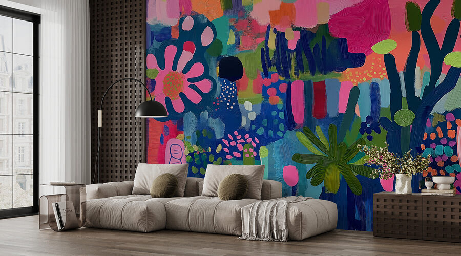 Wall murals Colorful painting of plants and flowers - Image 3