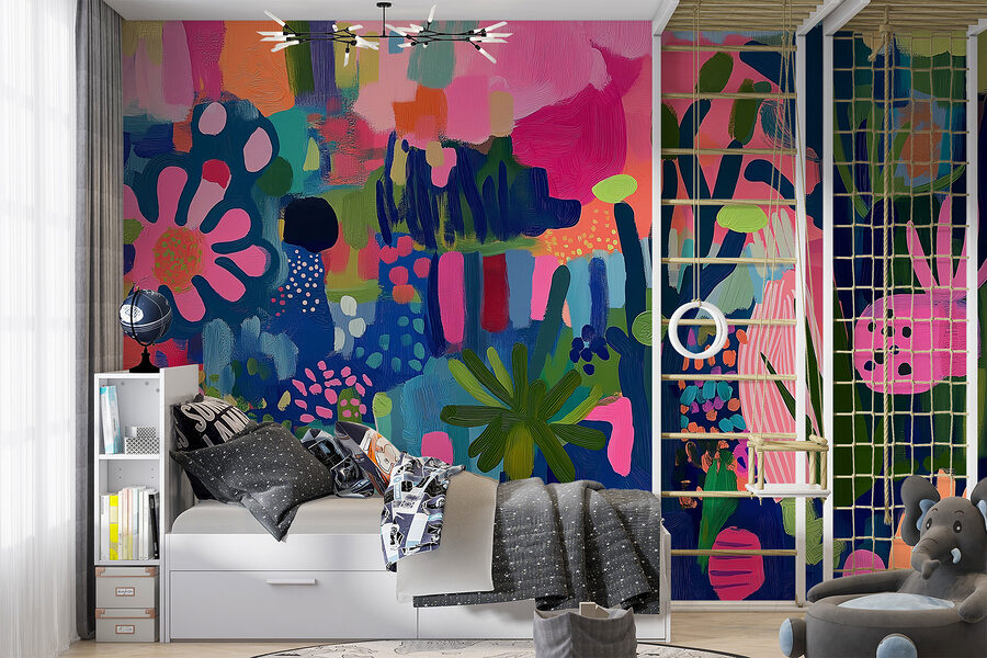 Wall murals Colorful painting of plants and flowers - Image 4