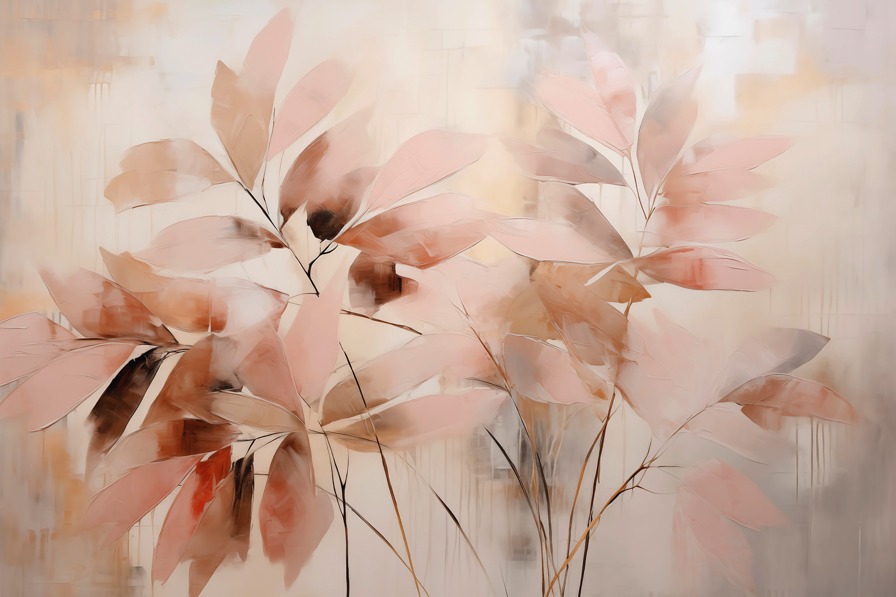 Painting of leaves on a white surface Painting of leaves on a white surface