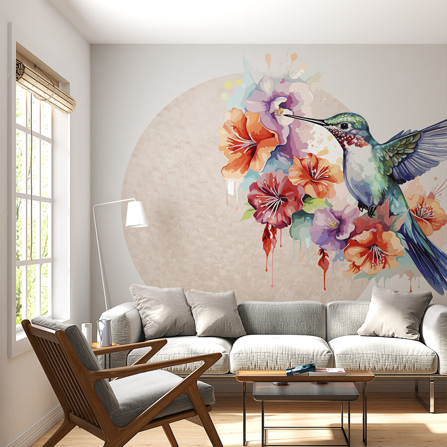 Hummingbird flying over flowers