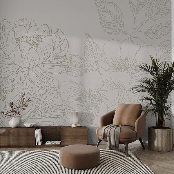 Wall mural Wall mural Drawing of flowers and leaves (SKU: w01530)