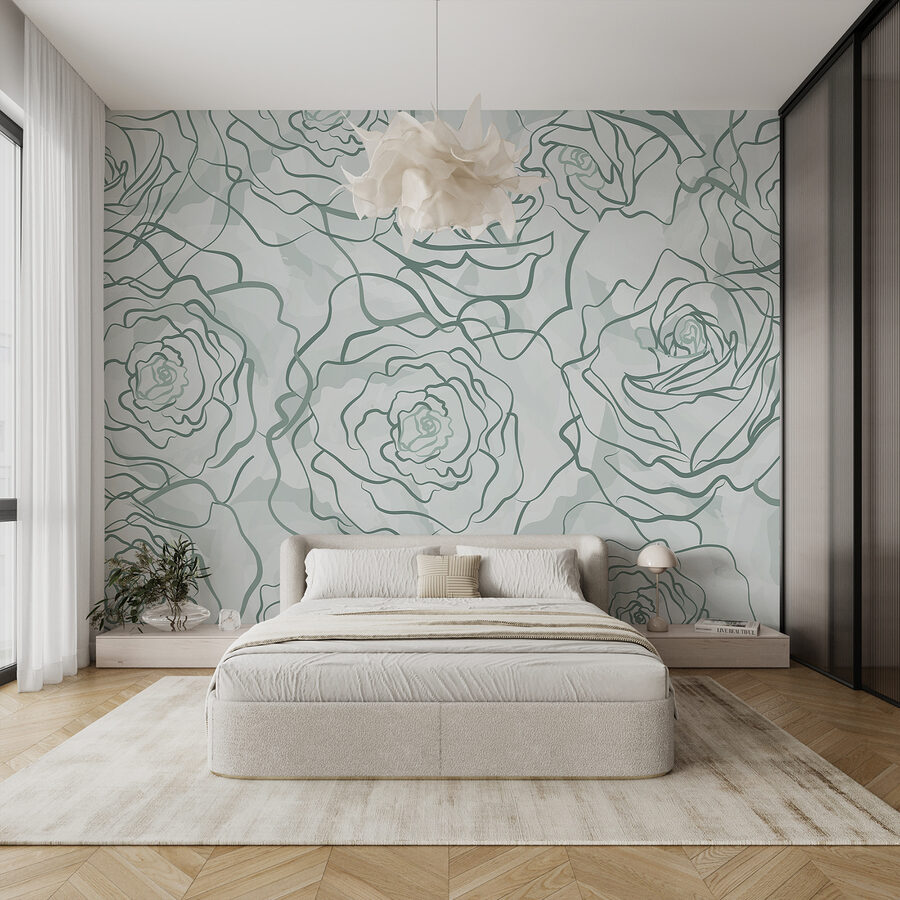 Wall murals Pattern of roses on a white background