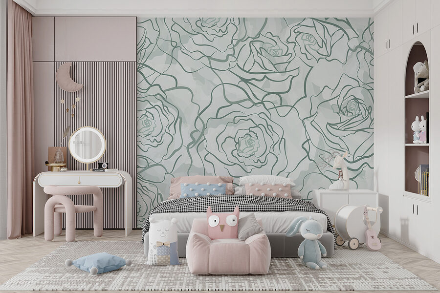 Wall murals Pattern of roses on a white background - Image 2