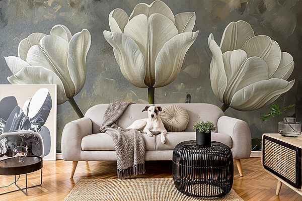 Painting of white tulips Painting of white tulips